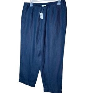 NEW J.Jill Love Linen Sz S Deep Blue Elastic Waist Cropped Capri Pants Casual